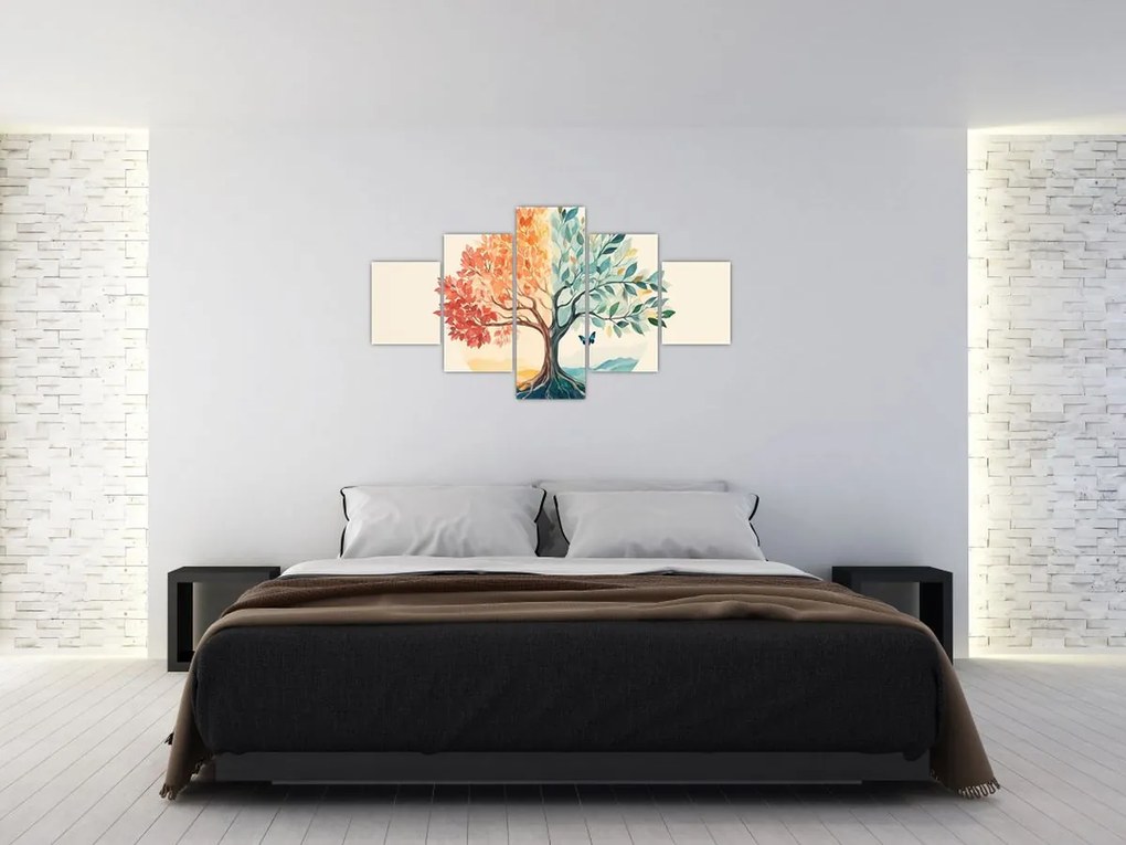 Obraz – Podwójne drzewo z motylem (125x70 cm)