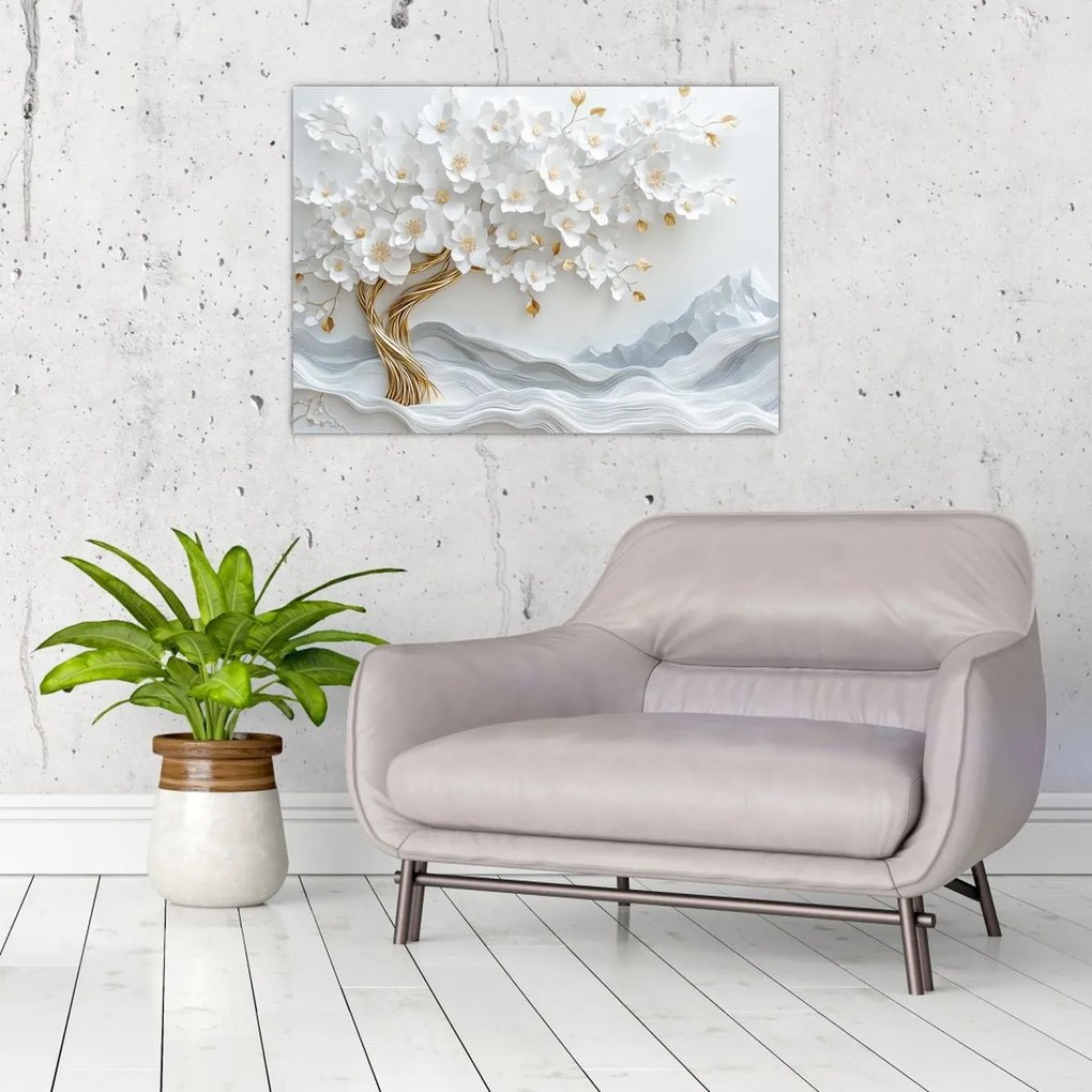 Obraz na szkle – Eleganckie drzewo życia 3D (70x50 cm)