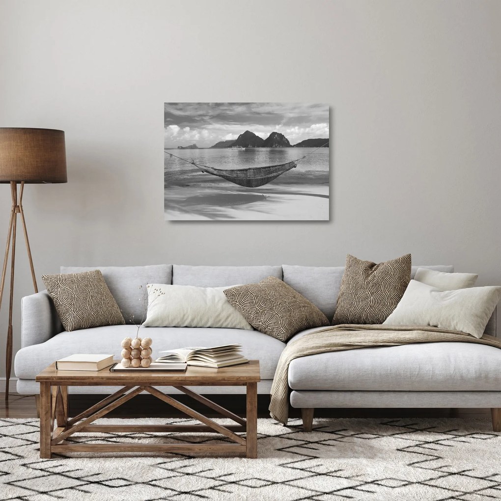 Obraz na szkle - Hamak na plaży (70x50 cm)