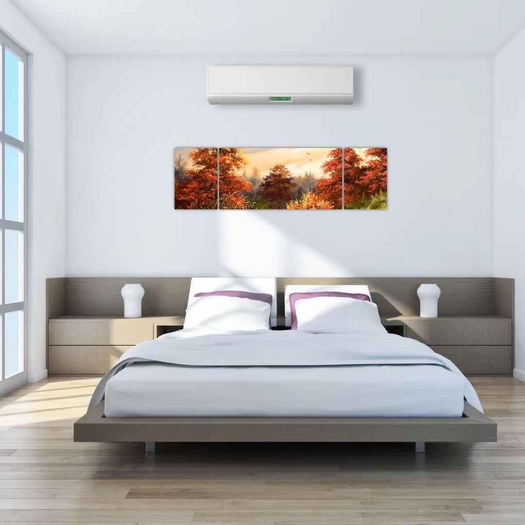 Obraz rzeki w jesiennym krajobrazie, obraz olejny (170x50 cm)