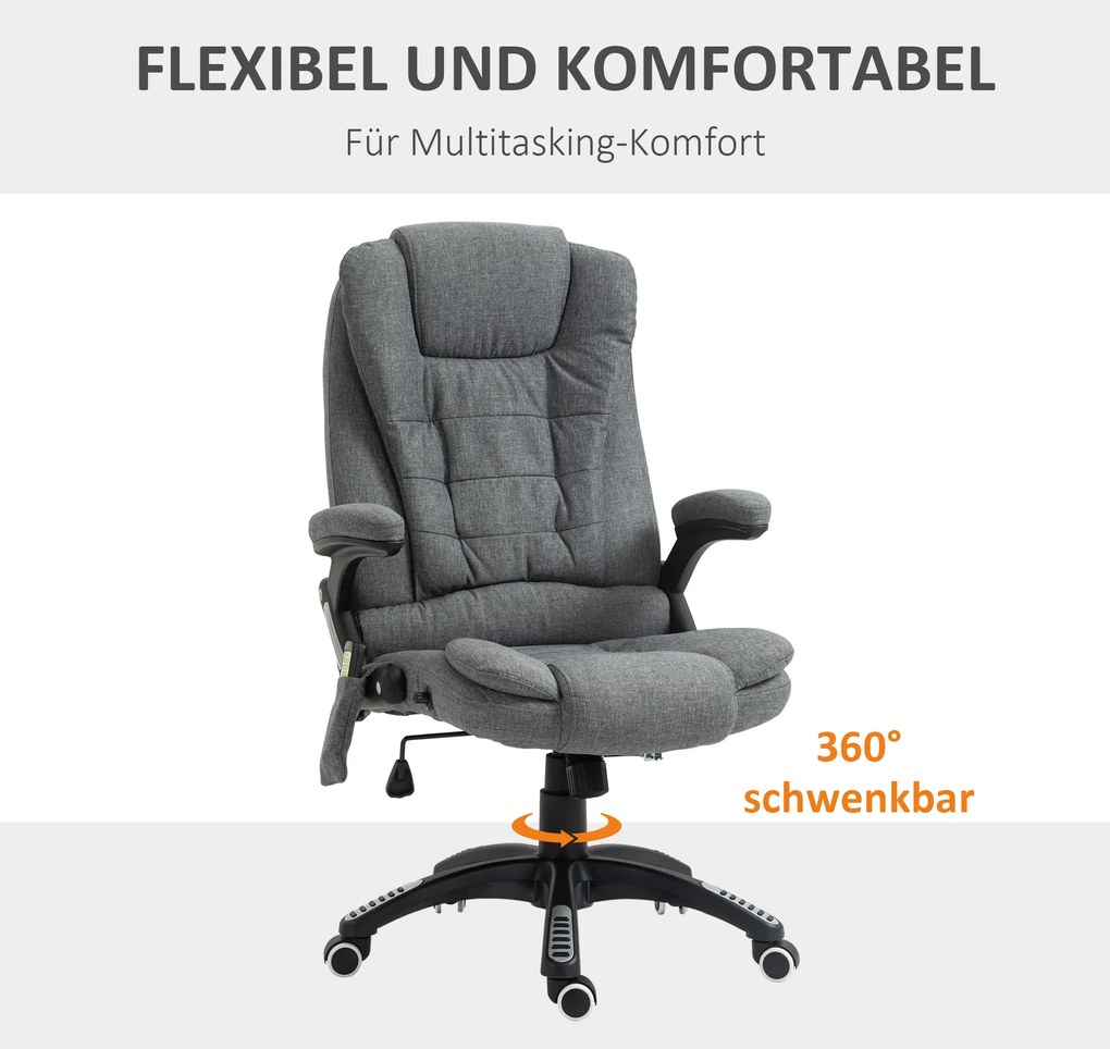Vinsetto Fotel z masażerem fotel biurowy fotel do gier Regulowane siedzisko Maksymalny udźwig 120 kg Ciemnoszary | Aosom PL