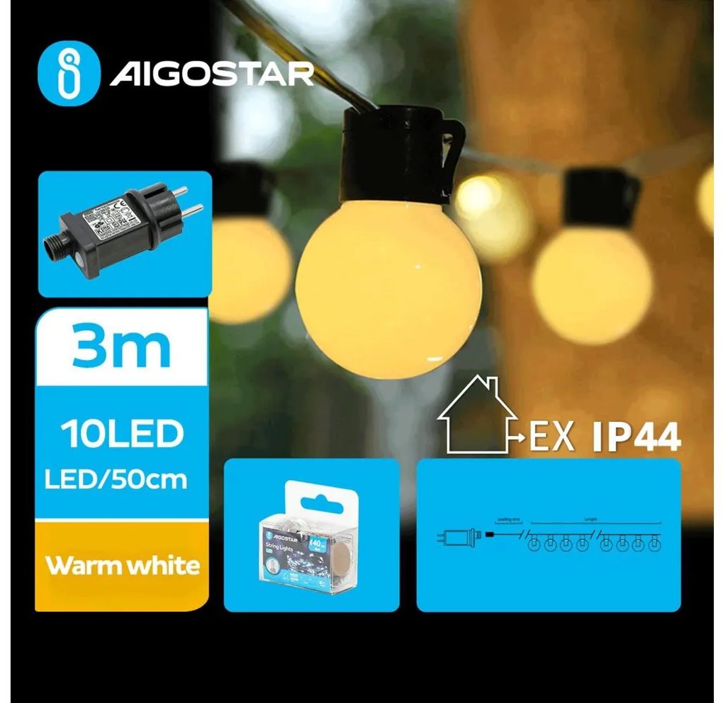 Aigostar - Zewnętrzny łańcuch dekoracyjny LED 10xLED/3m IP44 ciepła biel