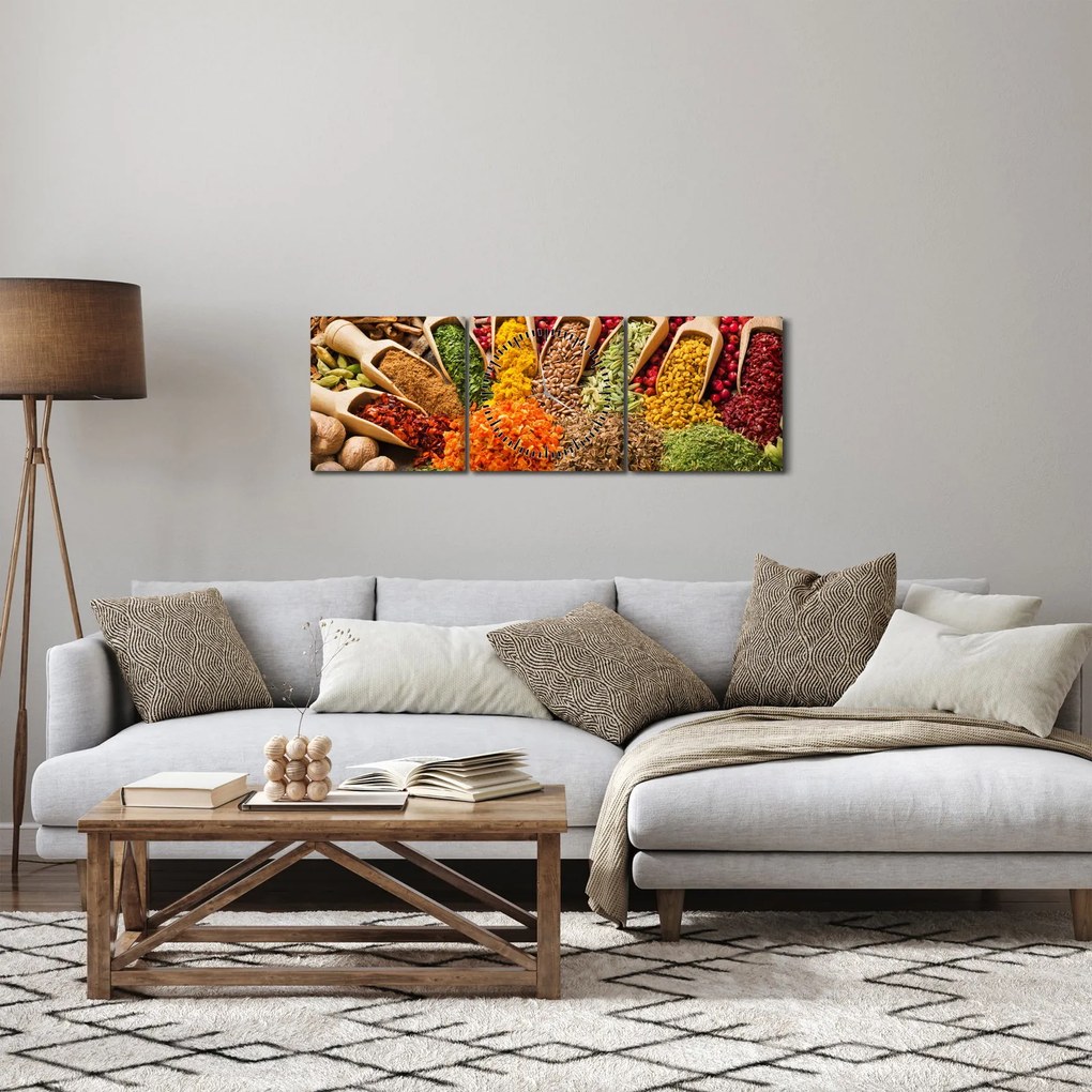 Obraz - Przyprawy z całego świata (z zegarem) (90x30 cm)