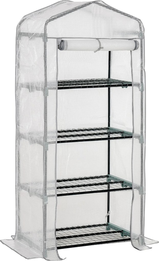 Outsunny Szklarnia foliowa, cieplarnia, mini-szklarnia, dom roślin, rozsadnik, 4 półki, 70 x 50 x 160 cm, Biały | Aosom PL