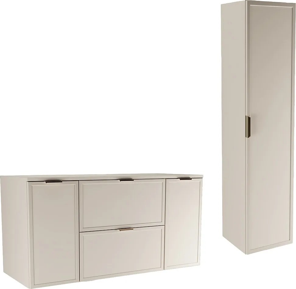 Kaszmirowy Zestaw do Łazienki 120cm Szafka z Blatem 2D2S Słupek Fronty Ramka Roma