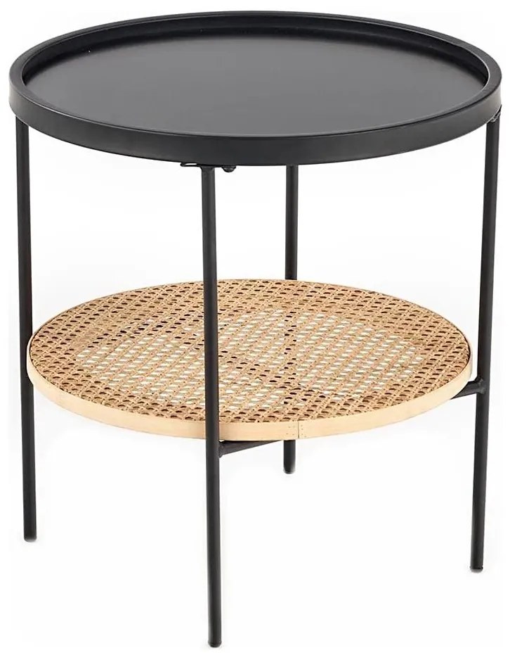 Stolik kawowy 45x45 cm czarny/rattan