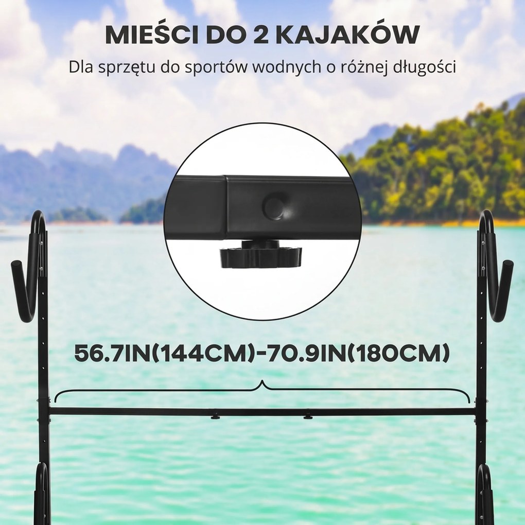 SPORTNOW Uchwyt na 2 kajaki, deski surfingowe, stojaki do SUP, rama metalowa, regulacja szerokości 144-180 cm