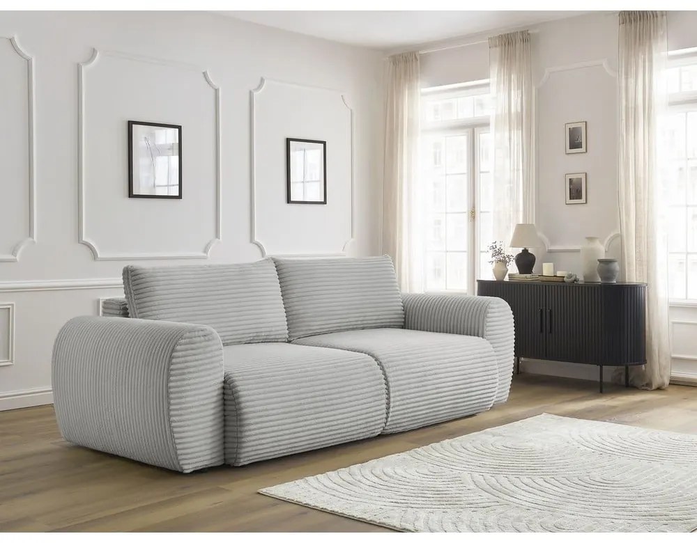 Jasnoszara sztruksowa rozkładana sofa 257 cm Lucien – Bobochic Paris