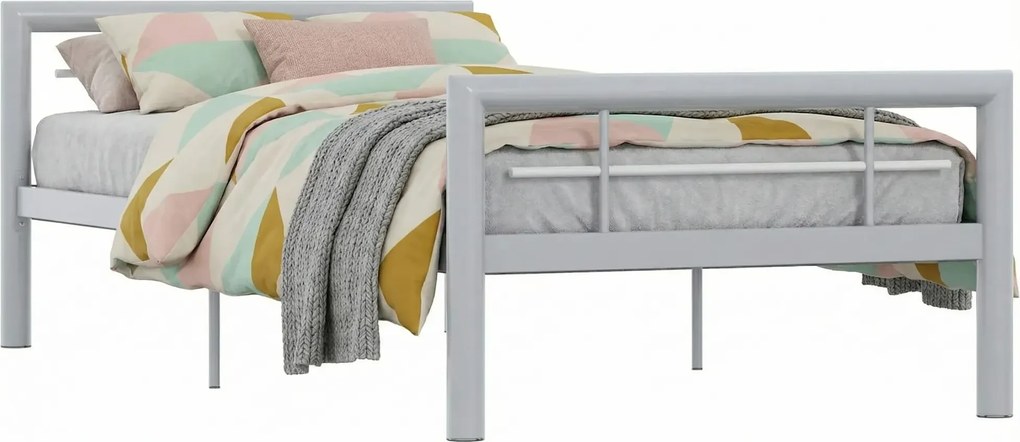 Szare metalowe łózko jednoosobowe 100x200 cm P6-C02