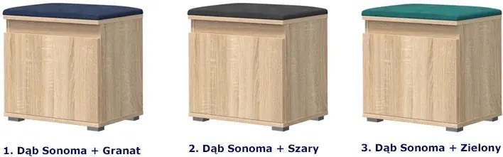 Szafka Na Buty Z Welurowym Siedziskiem Dąb + Szary Beżowy N1-N14