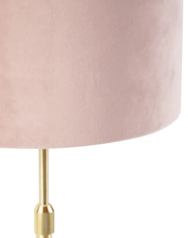 Lampa stołowa złota/mosiądz z różowym aksamitnym kloszem 25 cm - Parte klasyczny/Antyczny Oswietlenie wewnetrzne