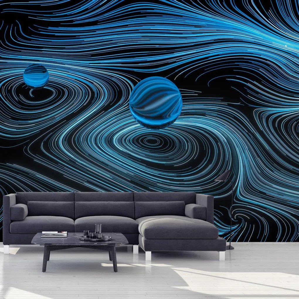 Fototapeta - Abstrakcja, niebieskie kreski (196x136 cm)