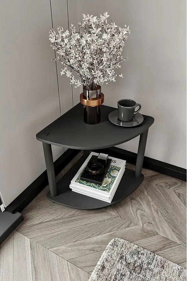 Czarny regał narożny z 2 półkami – nowoczesny design premium