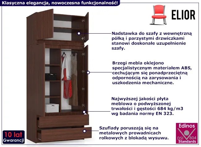 Klasyczna szafa z drążkiem i półkami wenge Brewis 5X