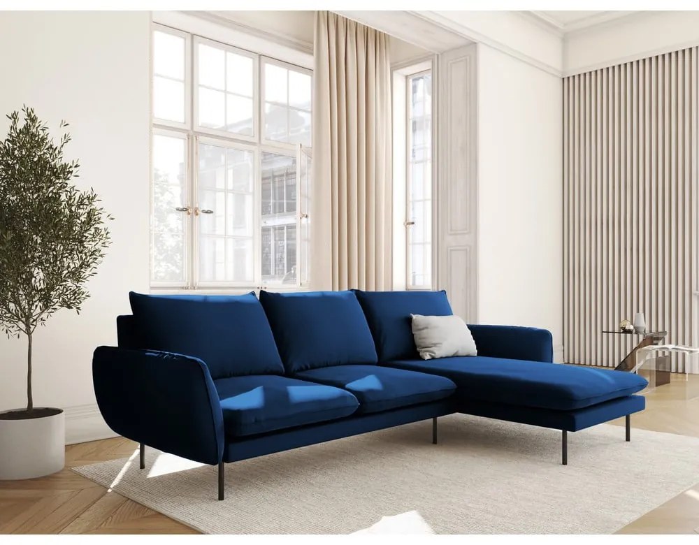 Niebieski aksamitny narożnik (prawostronny) Vienna – Cosmopolitan Design