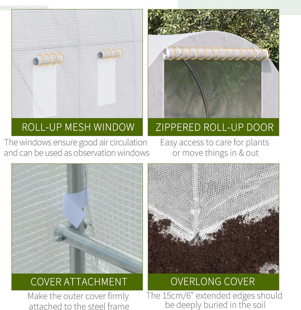 Outsunny foliowa szklarnia ogrodowa 35x2x2m z 6 oknami wentylacyjnymi biała trwała i przestronna | Aosom PL