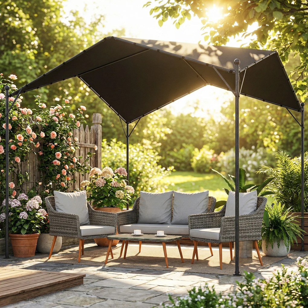 Outsunny Pergola Altana 3x3m Wodoodporna Stabilna Zimoodporna Ochrona Przed Słońcem ze Skośnym Dachem Wzmocnienia Trójkątne | Aosom PL