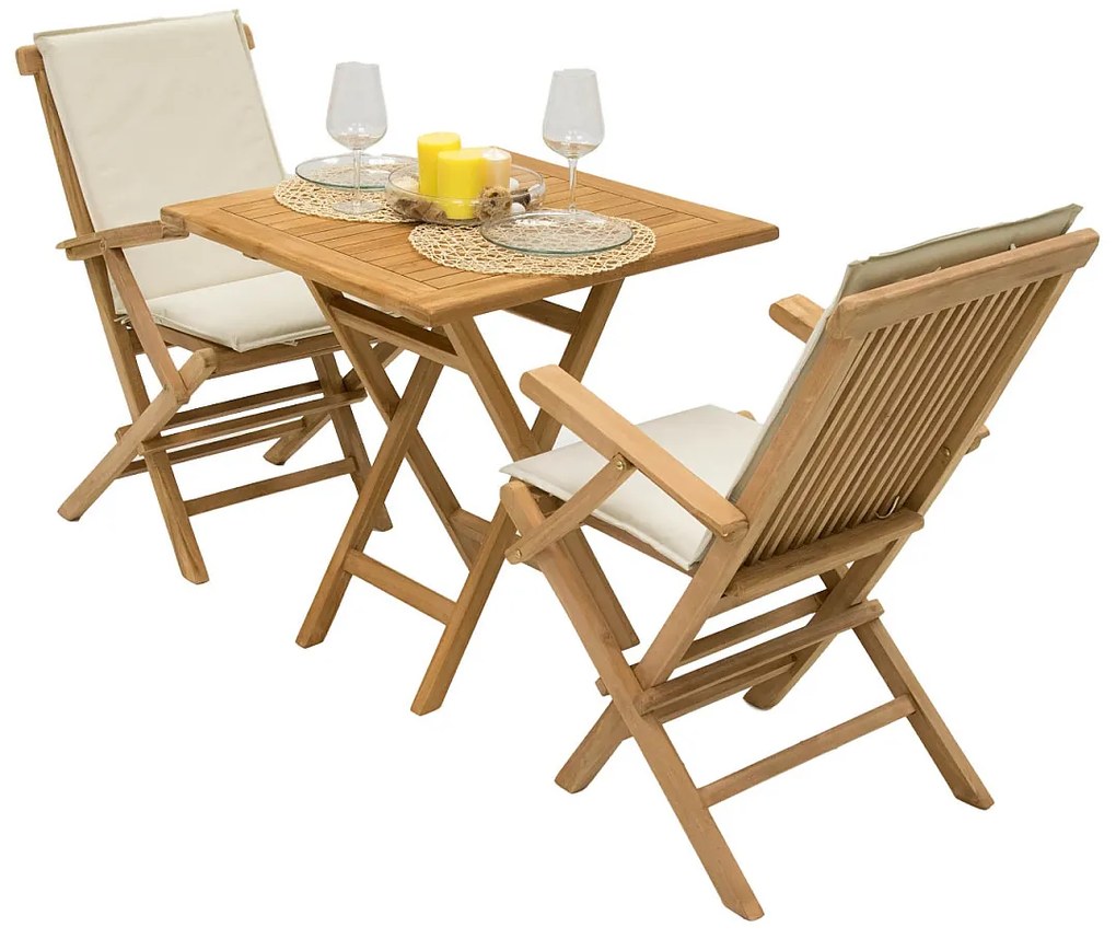 Zestaw ogrodowy z drewna tekowego IVORY BALKON II. 1 + 2 (poduszki GRATIS)