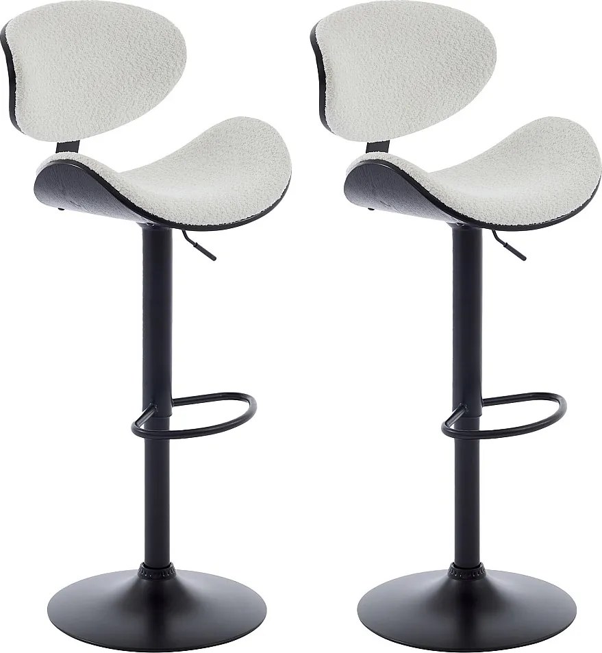 Zestaw 2 stołków barowych z bukli i metalu z jesionową okleiną - Regulowana wysokość - Biały i Czarny - MONTENEGRO