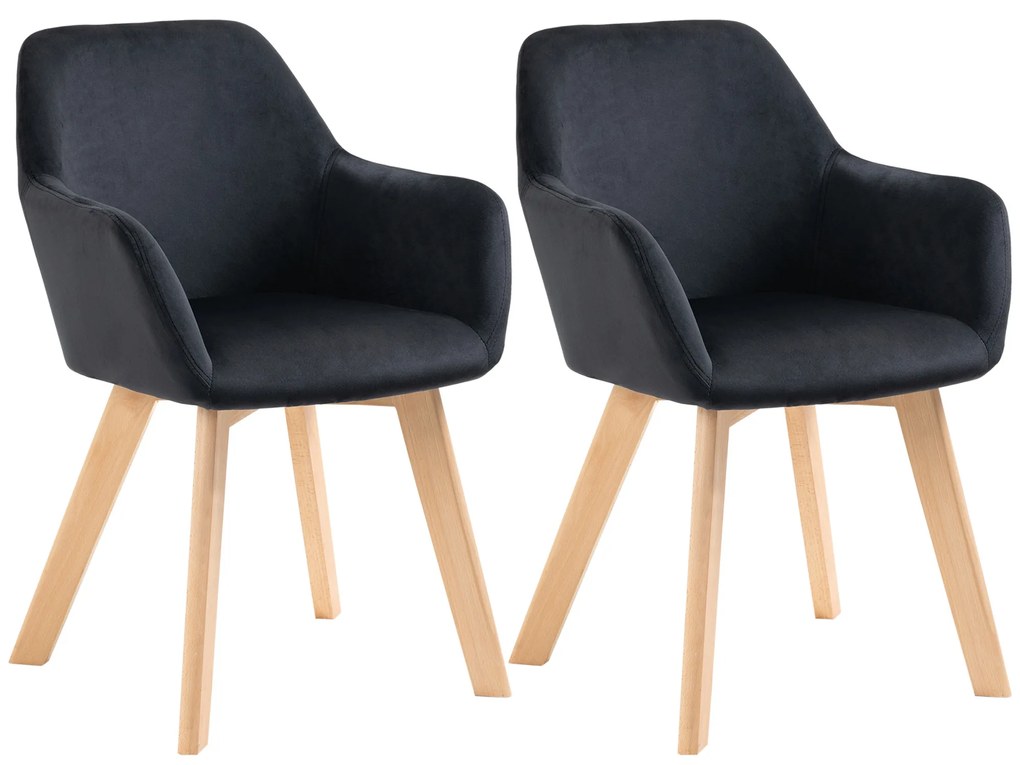 HOMCOM Krzesła Jadalniane Zestaw 2 Nowoczesny Design Aksamit Drewno Kauczukowe 54x57x80 cm Czarne | Aosom PL