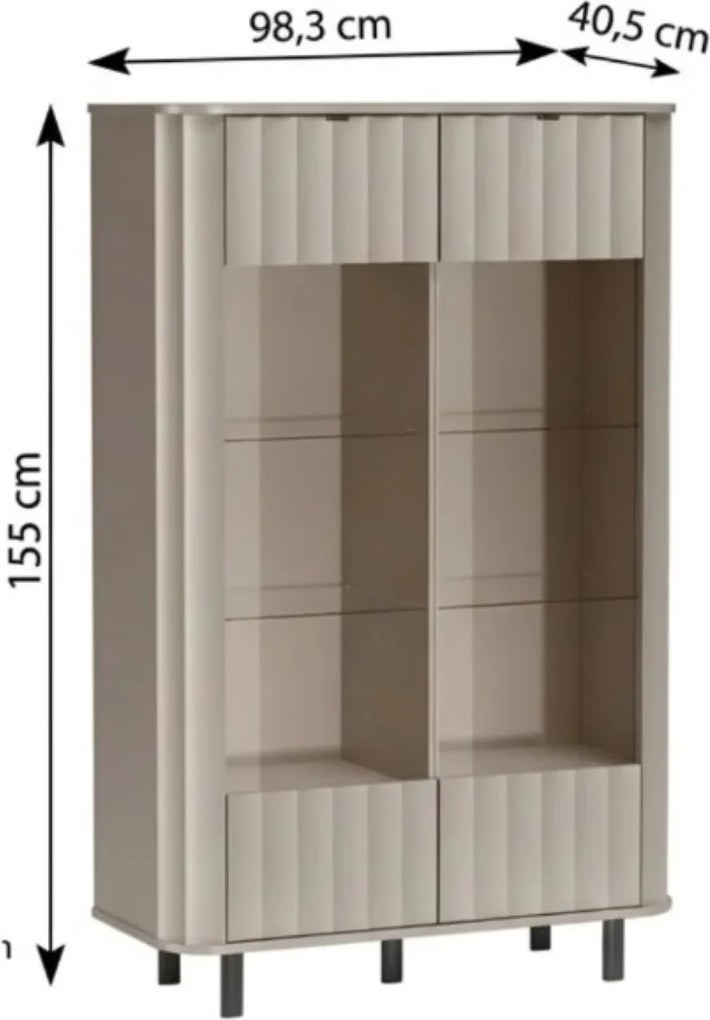 Witryna MODERNO 200 x 98,3 cm, Stojąca witryna do Salonu, Biały