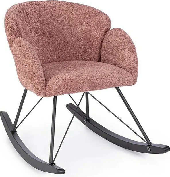 Rdzawy fotel z tkaniny z efektem bouclé z podstawą z drewna kauczukowego - SIBILLA