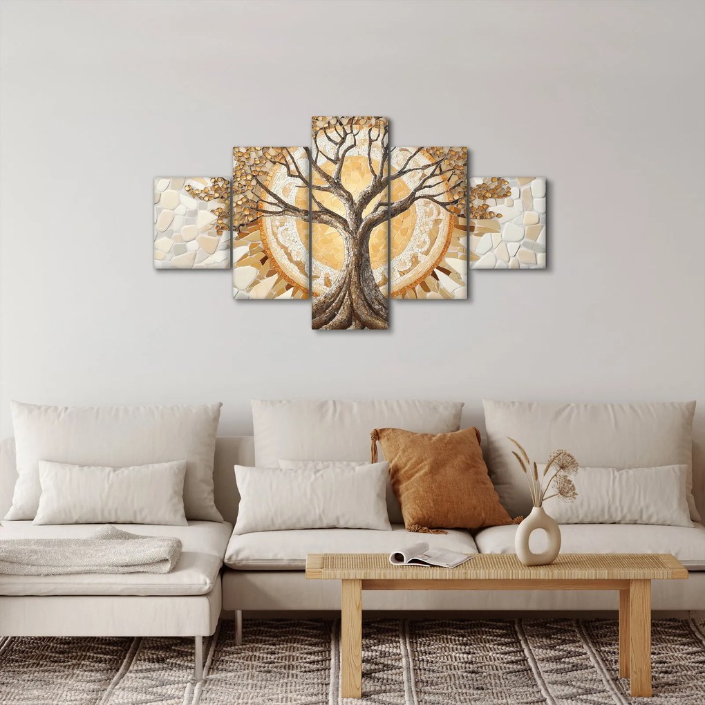 Obraz – Złote drzewo życia w mozaice (125x70 cm)