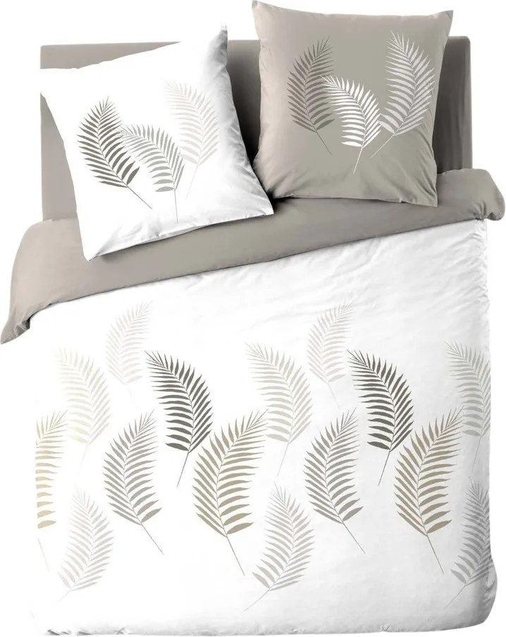 Biało-szarobrązowa bawełniana pościel dwuosobowa 240x220 cm Goyave – douceur d'intérieur