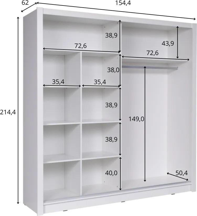 Szafa Przesuwna FRISKA 154,4 cm z Lustrem Szafa Dwudrzwiowa, Dąb sonoma