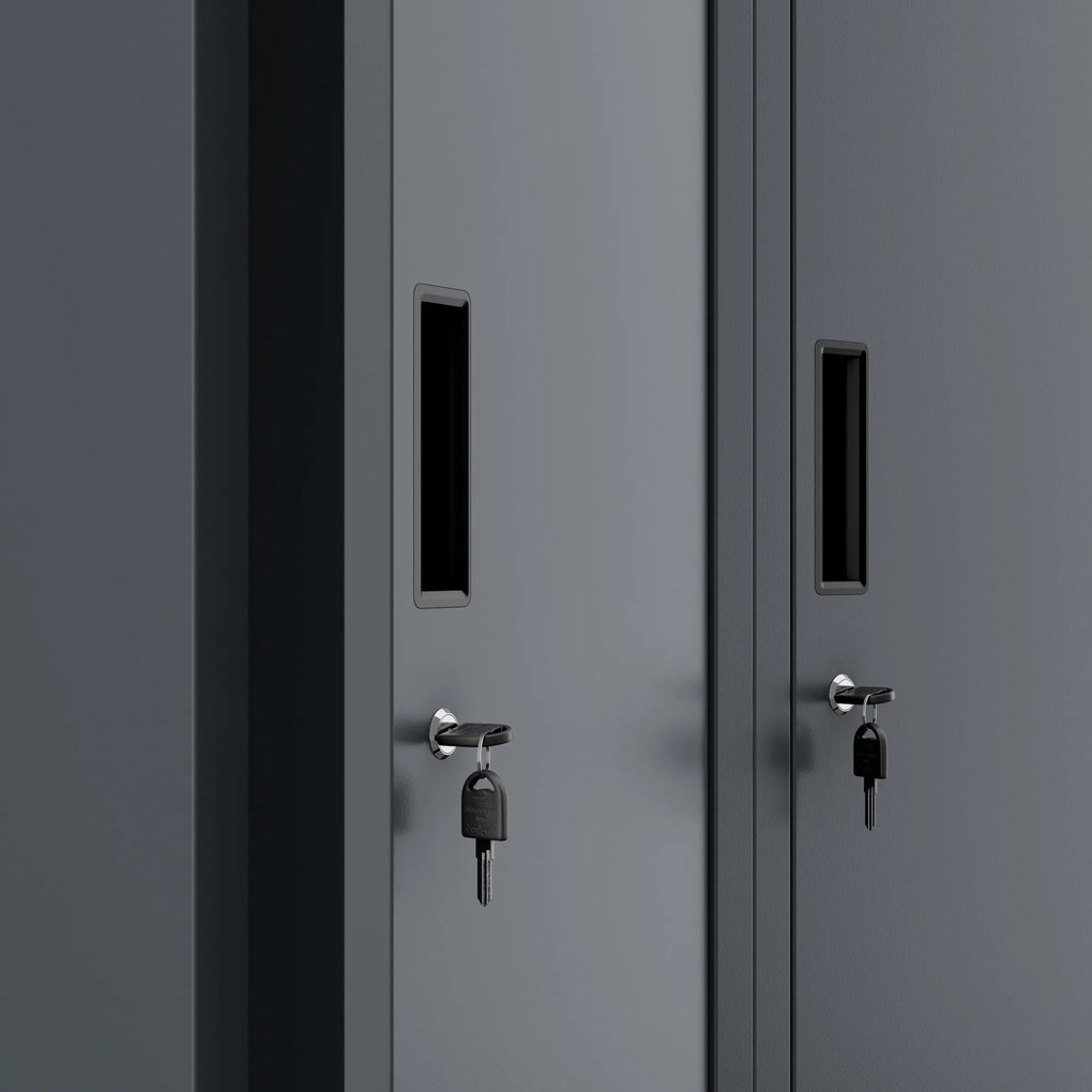 Szafka pracownicza metalowa dwukomorowa antracytowa: KACPER II, 600 x 1800 x 500 mm