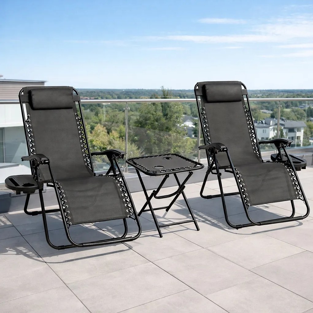 Zestaw 2 leżaków ogrodowych ze stolikiem Malibu TDC2503, kolor czarny