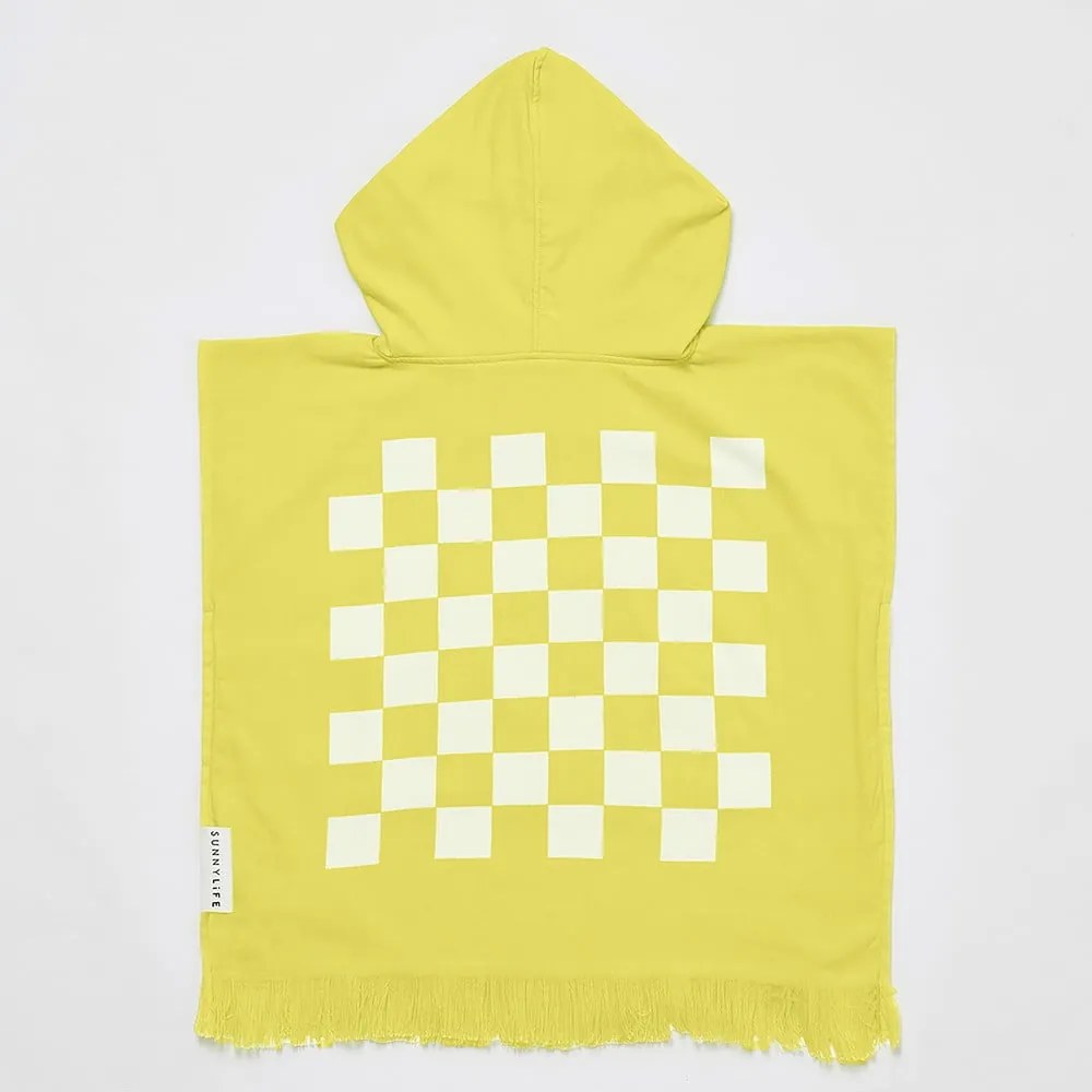 Żółty dziecięcy ręcznik plażowy z kapturem Sunnylife Checkerboard, 3-6 lat