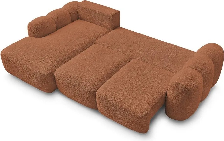 Pomarańczowy rozkładany/ze schowkiem narożnik z materiału bouclé (lewostronny/z szezlongiem) Montaigne – Bobochic Paris