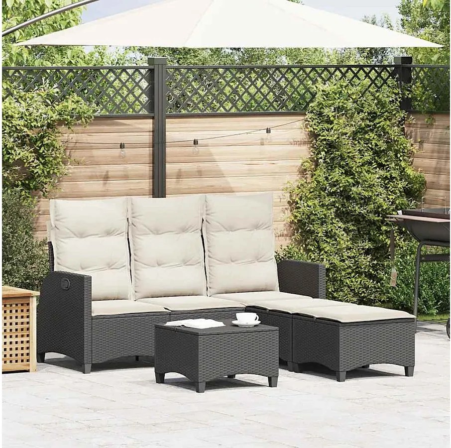 Komplet Mebli Ogrodowych 3-częściowy Czarny Rattan W kształcie L z Wygodnymi Poduszkami