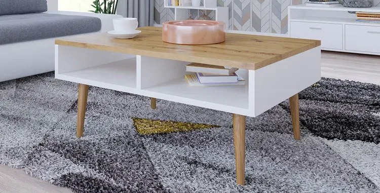Skandynawska ława do salonu dąb artisan + biały - Olzo
