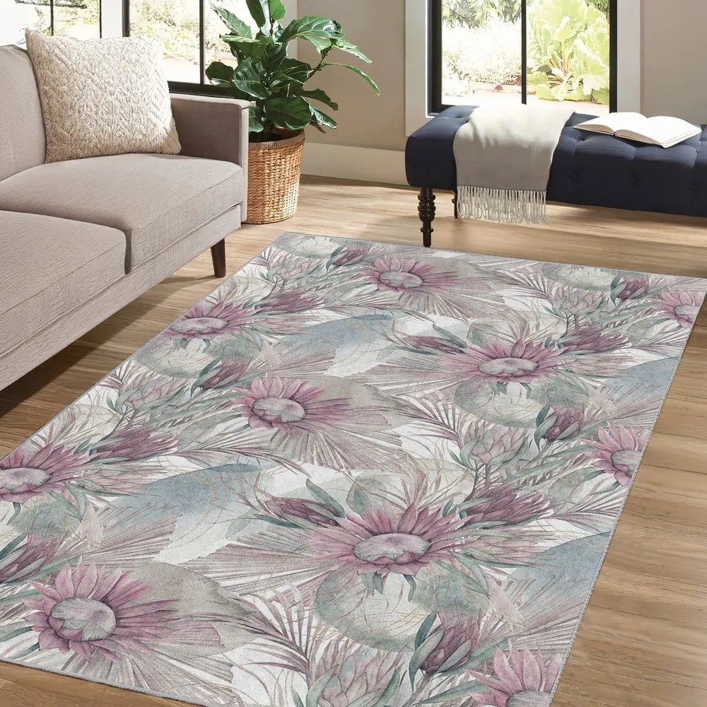 Fioletowo-szary chodnik odpowiedni do prania 80x200 cm Dusty Flowers – Mila Home