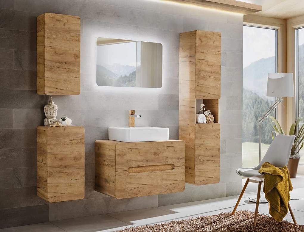 Niska szafka łazienkowa, wisząca Aruba 810 FSC, dąb craft złoty