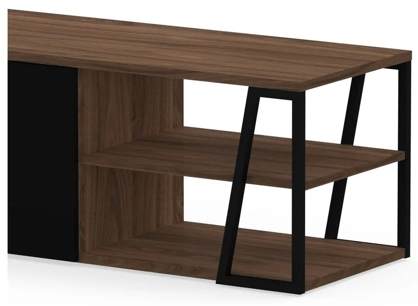 Czarna szafka pod TV w dekorze orzecha 190x45 cm Albi – TemaHome