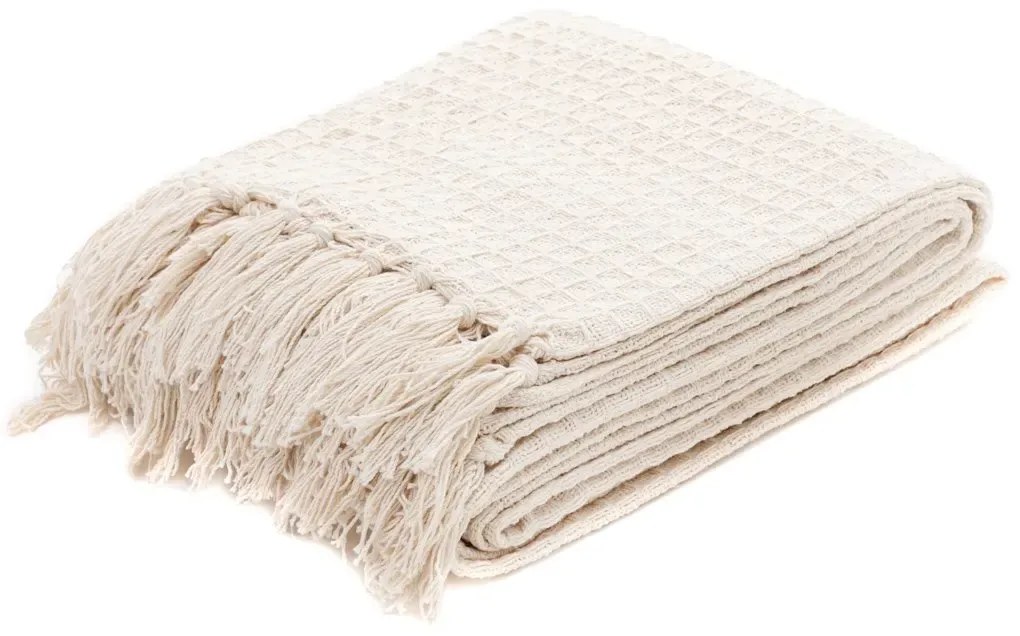 Pled VAFFEL z frędzlami naturalny 130x170 cm HOMLA
