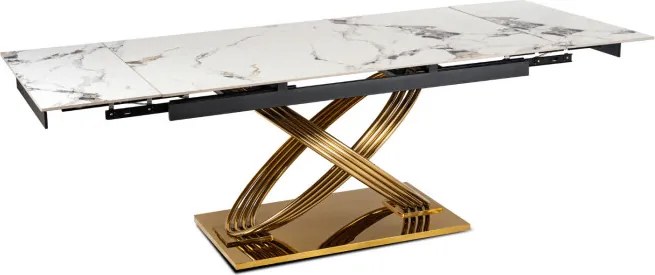 Stół Rozkładany Prostokątny IBIZA 160-240 cm Ceramiczny Biały Marmur/Złoty do Jadalni Nowoczesny Glamour