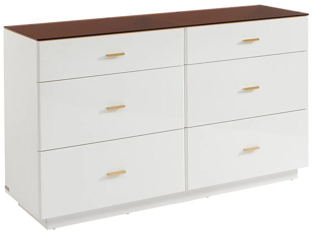 Komoda z 6 szufladami - MDF i szkło hartowane - Biały lakierowany i brązowy - MATIRINA