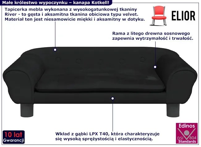 Nowoczesna czarna kanapa dziecięca - Kotkell