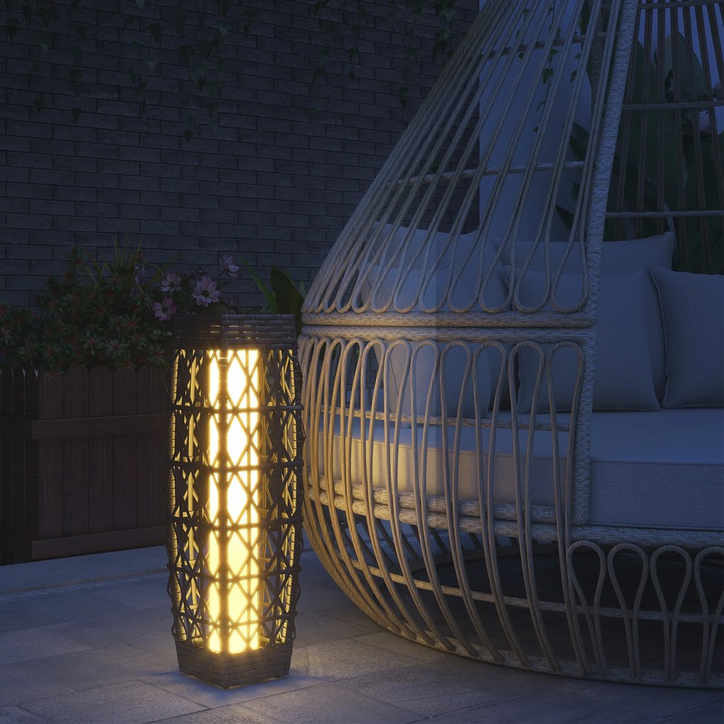 Outsunny Lampa Solarna Rattan z Czujnikiem Światła Anty-UV Wodoodporna LED Stal Szara | Aosom PL