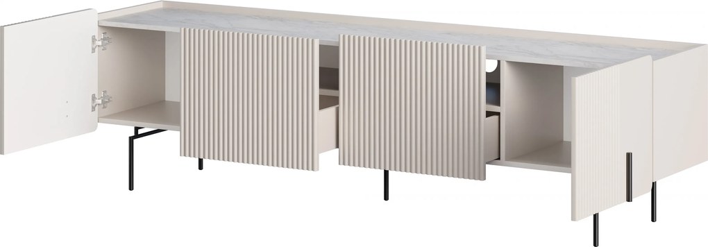 Szafka RTV Malmi 200 cm - kaszmir / crema bianca / czarne nóżki