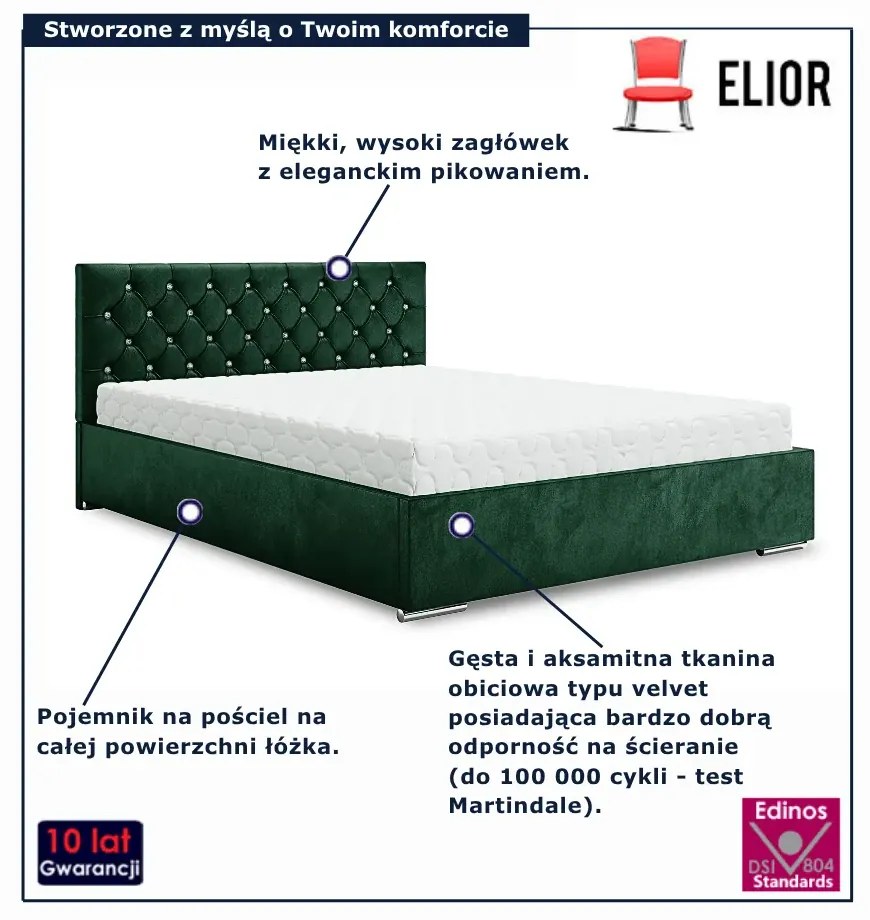 Zielone łóżko pikowane w stylu glamour 6 rozmiarów W5-H38