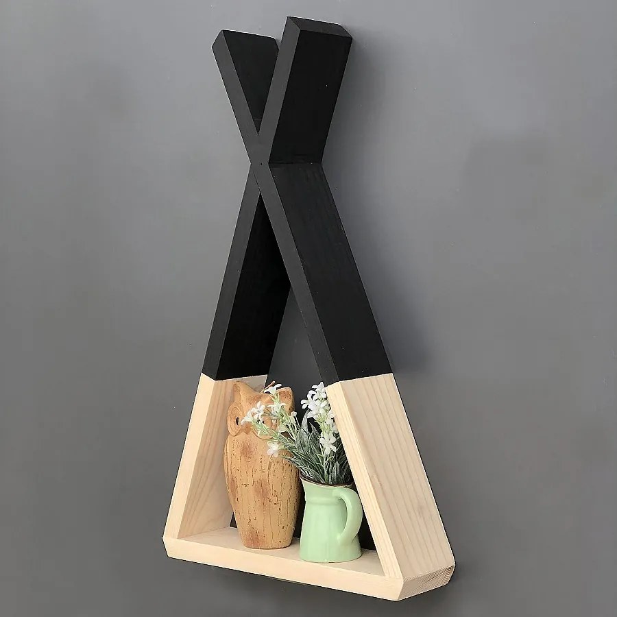 Półka ścienna – 25 cm x 42 cm x 6 cm – orzech i czerń – lite drewno