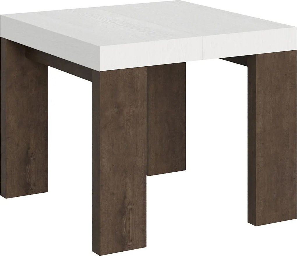 Stół rozkładany 90x90/246 cm Roxell Mix Biały jesionowy blat - Nogi z orzecha włoskiego