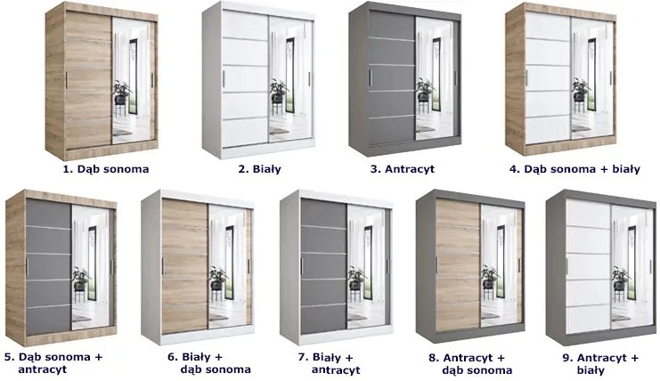 Szafa przesuwna 150 cm biel + dąb sonoma - Lorenza 4X