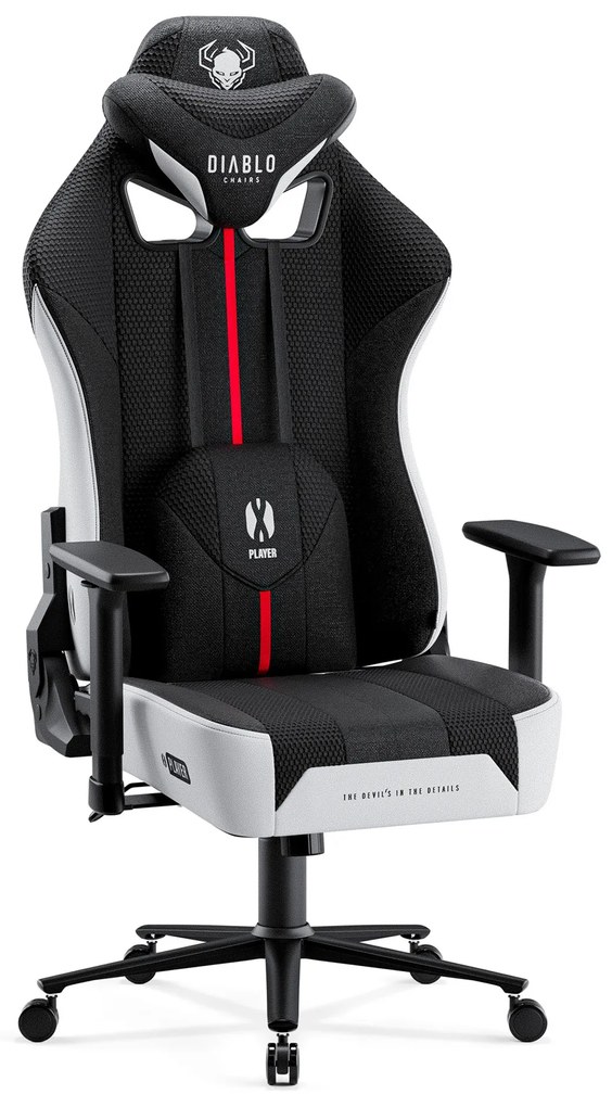 Materiałowy fotel gamingowy Diablo X-Player 2.0 King Size, biało-czarny