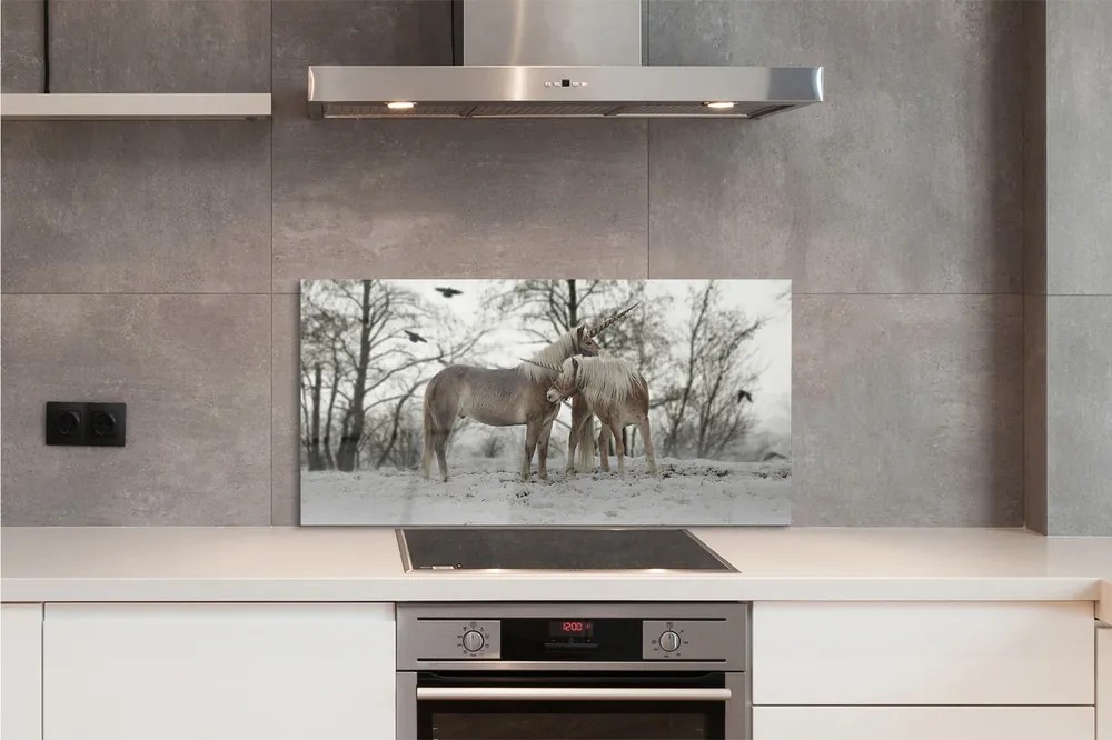 Szkło do Kuchni na Ścianę Zimowa Kraina Jednorożców